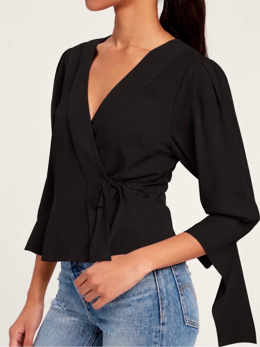 NWT JOA Wilena Statement Sleeve Wrap Top